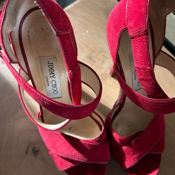Red Suede Jimmy Choo Heels - Picture 3 of 4